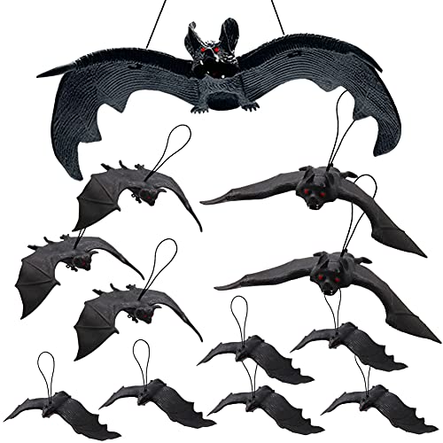 12pcs Halloween Bats,Rubber Simulation Hanging Vampire Bats,Plastic Simulation Bats for Halloween Decoration and Party Supplies