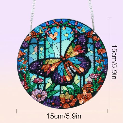 Tontut Hanging Decorations Diamond Painting Kits, Window Pendant DIY Butterfly Flower Diamond Painting, Special Shape Diamonds Art Home Wall Garden Window Decoration