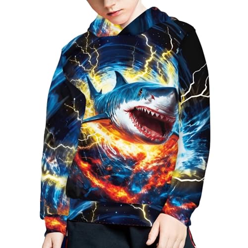 Image of WELLFLYHOM Boys Hooded Sweatshirts Hoodie Pullover Cool Graphic Crewneck Blouses Size 6-16