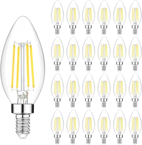Image of 24-Pack Dimmable E12 LED Candelabra Bulbs 40Watt Equivalent, 5000K Daylight White, 450Lumens, 4W B11 Vintage Chandelier Light Bulbs, LED Filament Clear Glass Candle Lamp for Ceiling Fan Home Decor