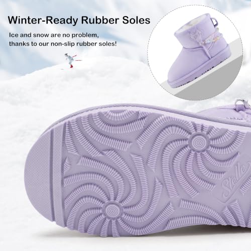 Image of Stelle Girls Winter Boots Warm Fur Lined Snow Boots | DIY Beaded Decoration,Cozy & Lightweight,Faux Suede Upper,Easy Pull-On,Non-Slip TPR Outsole,For Toddlers,Little Big Kids