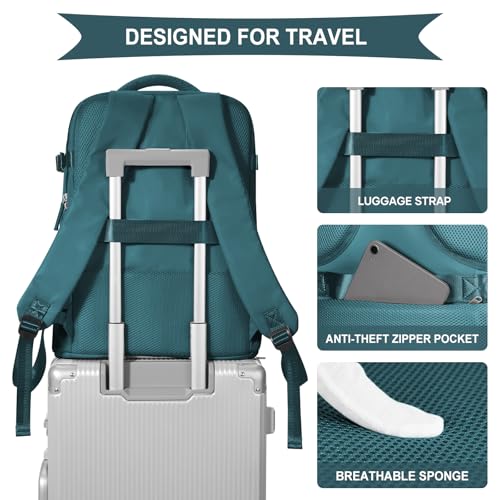 Image of coowoz Large Travel Backpack For Women Men, Carry On Backpack,Hiking Backpack Waterproof Outdoor Sports Rucksack Casual Daypack Expandable Heavy Duty Extra large Backpack Peacock Blue