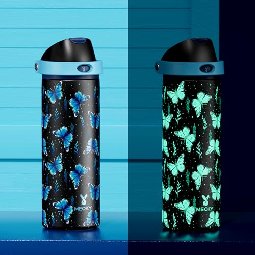 Image of 24 oz Insulated Water Bottle for Women: Meoky Glow in the Dark Water Bottle with 2-in-1 Straw and Spout Lid - Leak Proof, Cold for 24 Hours, Fits in Car Cup Holder, BPA-Free for Sports Travel, Moonlit