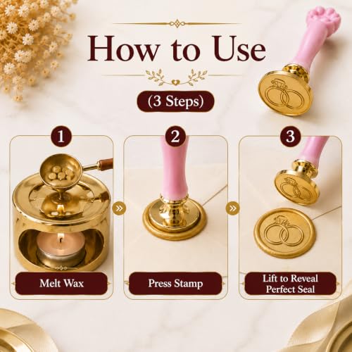 Image of Curated Cart 1 Wax Seal Stamp Kit Decorating Gift Cards Wedding Invitations Envelopes Letters Sealing (Ring Stamp)