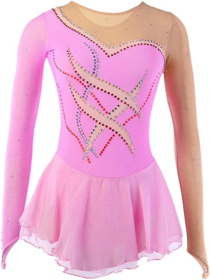 Handmade Ice Figure Skating Dress for Girls Women Skating Performance Costume Roller Skating Wear with Rhinestone