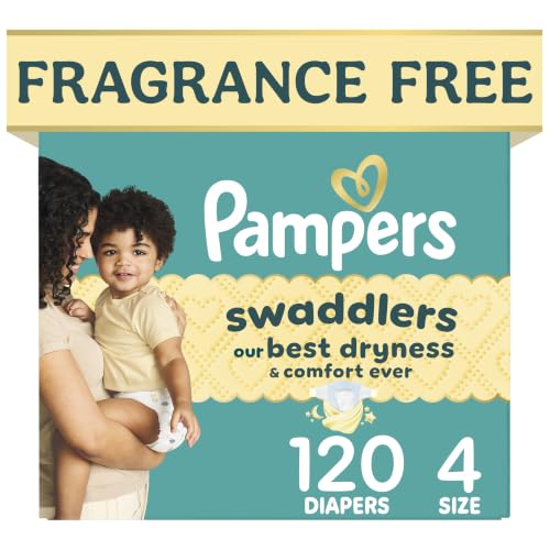Image of Pampers Swaddlers Diapers, Size 4 (15-34 lbs), 120 Count, Fragrance Free, Hypoallergenic, Absorbent, Pediatrician Recommended, Skin Safe