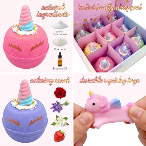 Image of Clear&Fresh Unicorn Bath Bombs for Kids with Surprise Squishy Toys Inside