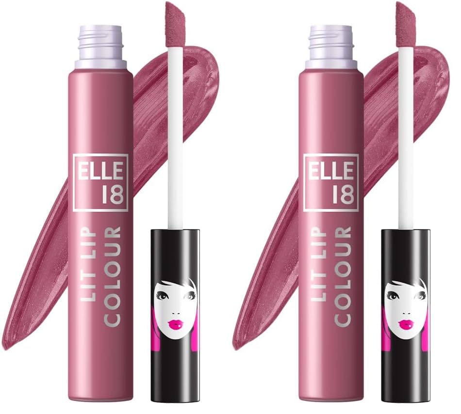 Image of Elle 18 Lit Lip, Matte Finish, Lilac Galaxy, 16 hrs Long Lasting Liquid Lipstick, Smudge and Transfer Proof Lipstick, One-stroke application, Quick Drying | 5.6 ml (Pack of 2)