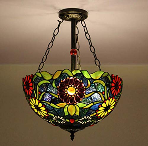 Suspension plafonnier inversé YRYRYW 16" en vitrail pour illuminer vos repas en famille