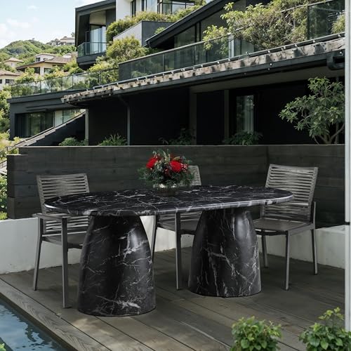 Image of Meridian Furniture 702Black-T Cosenza Collection Art Deco 78 inch Indoor /Outdoor Concrete Dining Table with Black Marble Finish, 78 inch W x 44.5 inch D x 30 inch H, Black