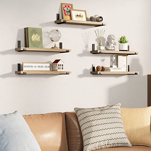 Fixwal Floating Shelves, Width 4.7 Inches Wall Shelves Set Of 5, Rustic Wood Wall Storage Shelves For Bedroom, Living Room, Kitchen, Bathroom, Office And Plants (Carbonized Black) #TOP5
