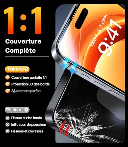 Protection écran iPhone 16 Pro TORRAS en verre trempé haute performance - 3