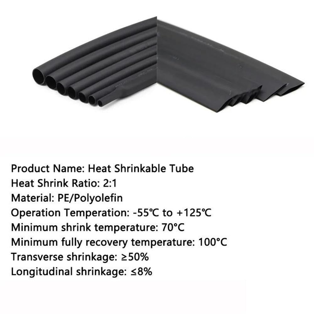 Gaine thermorétractable, Tube thermorétractable noir 2:1, diamètre 0.6-80mm, fil en polyoléfine, gaine de câble for bricolage(45MM*8METERS)