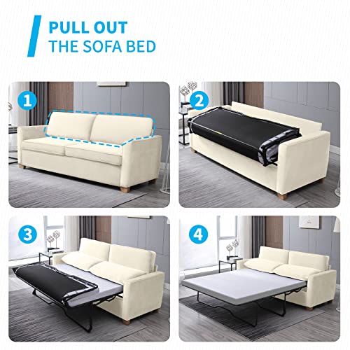 Mjkone 2-In-1 Pull Out Sofa Bed, Queen Size Velvet Sleeper Sofa Bed With Folding Foam Mattress, Pull Out Couch Bed For Living Room/Apartment/Small Spaces(Queen, Beige) #TOP3