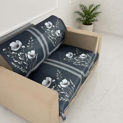 Image of Homerz Premium Waterproof Jasmine Joe Sofa Seat Cover - Floral Printed Sofa Protector | Non-Slip, Washable & Durable Sofa Protector (Grey, 2 Seater with Back)