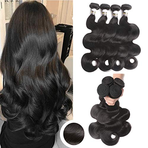 4 Bundles Brazilian Virgin Hair Body Wave PLADIO Unprocessed Virgin Brazilian Hair 100% Human Hair Extensions Body Wave (14 16 18 20, Natural Color)