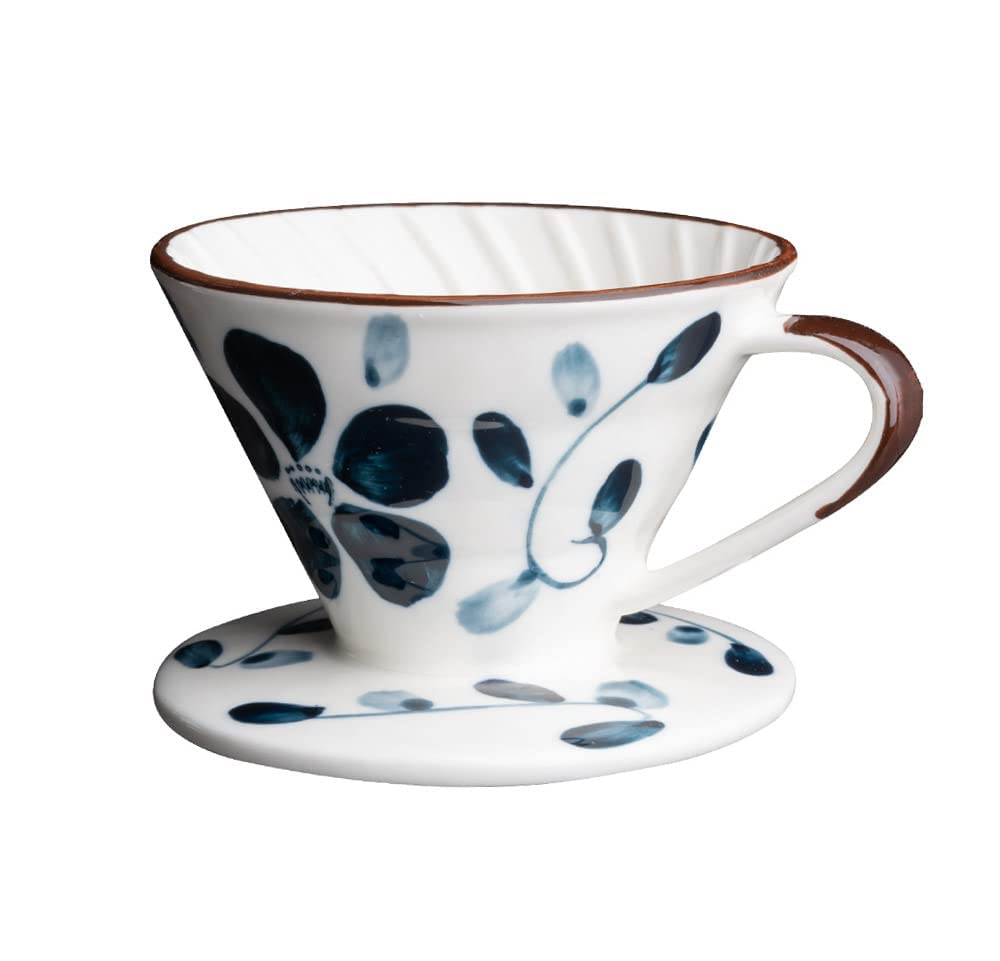 Ecoodisk Ceramic Retro Thread Pour Over Coffee Filter,Hand Painted Coffee Dripper Reusable Filters.