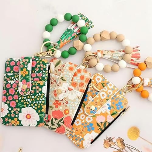 Boho Style Beaded Tassel Keychain Wallet, Women's Boho Beaded Wallet, Wristlet Bracelet Wrist Purse Flower Chain3