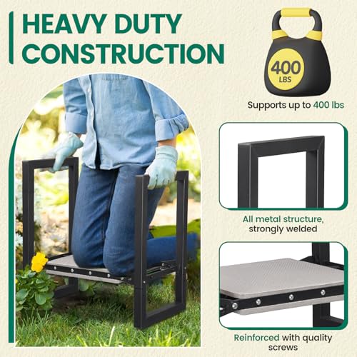 Image of Garden Kneeler and Seat Heavy Duty - 12.7 inch Wide Garden Kneeling Bench Stool with Handles, Folding Knee Seat Chair Gardening Gifts for Seniors Women Men Gardeners Pain-Free Weeding Planting