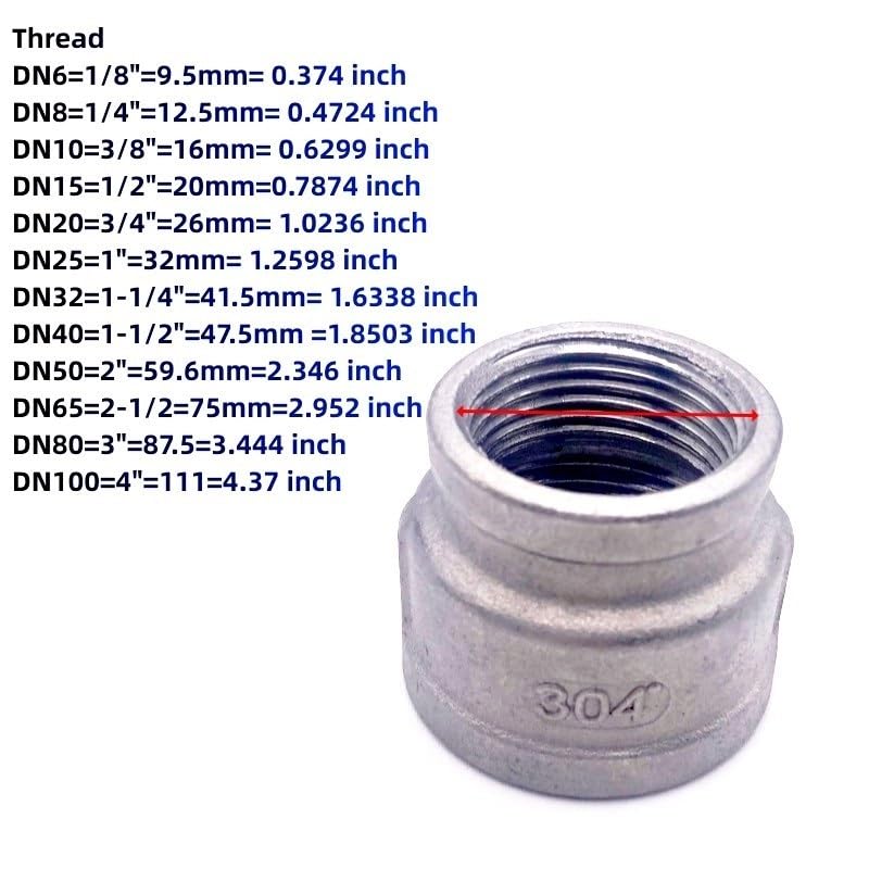 YKMYXZ， Adaptador de conector de tubería de acero inoxidable 304, 1/8", 1/4", 3/8", 1/2", 3/4", 1", 1-1/4", 1-1/2", BSP, rosca hembra a hembra.(DN15 to DN10)