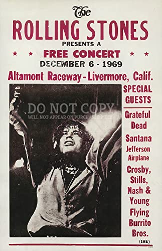 Poster concert Rolling Stones 1969 Grateful Dead Santana affiche rock rare