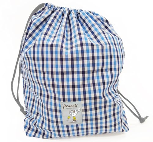 SNOOPY Cute Drawstring Bag, Double Layer, Weakly Water Repellent, Made in Japan, Length 14.4 x Width 13.8 x Gusset, For Travel, Gym, Yoga, Spa, Spa, Dresses, Gymnastics Clothes, Shoe Holder, Gingham
