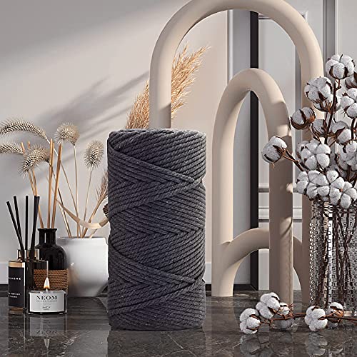 Image of ZUEXT Macrame Cord, Gray, 5mm x 109yds Cotton String Macrame Yarn | 100% Natural Handmade, 4 Strands Twisted Cotton Rope, For Wall Hanging Plant Hangers Gift Wrapping Tapestry DIY Crafts, 100m