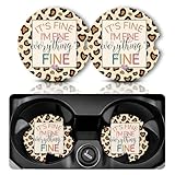 Yonlevres Car Coasters for Cup Holders，2.75' Anti Slip Rubber Mat with A Finger Notch, 2 Pack Car Cup Holder Coasters for Car Interior Accessories for Women Men Leopard I'm fine