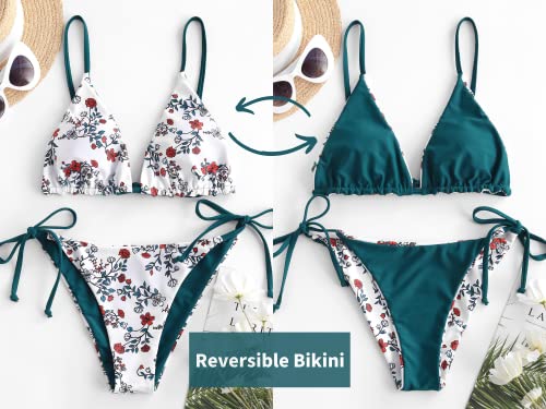 Image of ZAFUL Women's Triangle Bikini Floral String Bikini Set Two Piece Swimsuit Bathing Suits