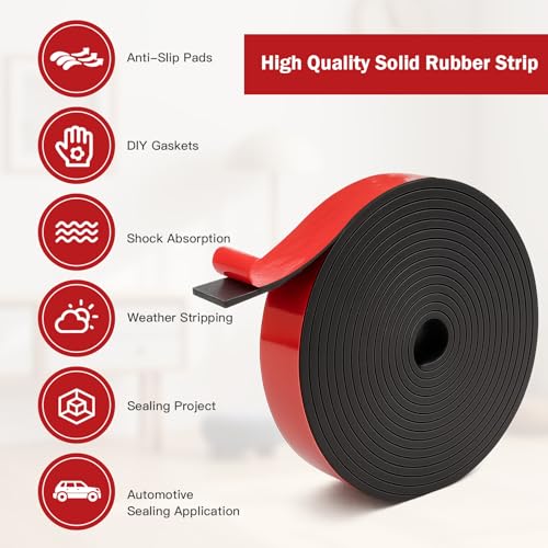 Hengrongshen Gummistreifen, 25mmX3mmX3.2m Gummistreifen Selbstklebend Vollgummiprofile, Gummi Klebeband Wird für Dichtungen, Bodenschutz, Vibrationsschutz, Abdeckungen