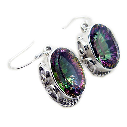 Quartz mystique boucles d'oreilles argent 925 astres forme ovale long crochet