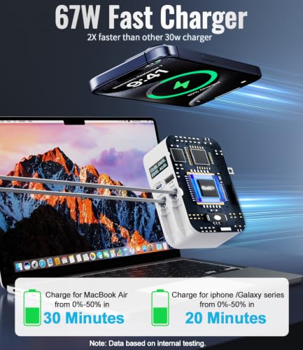67W Jasput 4-in-1 GaN Retractable Wall Charger w/ Dual Built-In Cables, USB-C & USB-A Ports - image 4