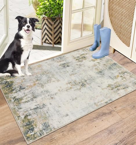 Capslpad Dirt Trapper Door Mat 50x80cm, Non-Slip Door Mat Indoor, Machine Washable Entrance Rug, Modern Abstract Soft Inside Floor Mat for Entryway, Front Back Door, Muddy Wet Shoes and Paws, Beige