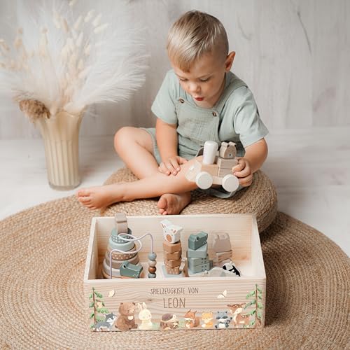 Kidsmood - Spielzeugkiste aus Holz mit Wunschnamen | Aufbewahrungsbox Kinder Spielzeug & Bücher | Praktische Holzkiste als Deko Kinderzimmer oder als Personalisierte Geschenke Baby zur Geburt & Taufe