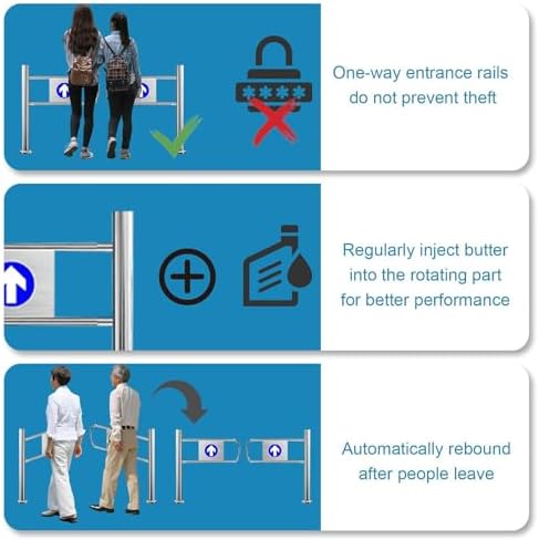 Entrance Swing Gate, Spring-Loaded Automatic Closure, 1-Way Door, Stainless Steel Device for Library Store Entrance, 90° Opens