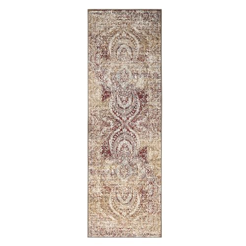 Superior Alfombra de pasillo para interiores, respaldo de yute, para niños o mascotas, entrada, sala de estar, cocina, dormitorio, pasillo, alfombras de felpa, medallón abstracto vintage, colección