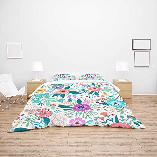 Parure de lit fleurs grand teint housse de couette polyester infroissable lit simple - 4