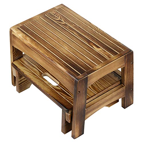 Urforestic Handcrafted Solid Wood Bed Step Stool-Foot Stool Kitchen Stools Bed Steps Small Step Ladder Bathroom Stools (Burned) #TOP4