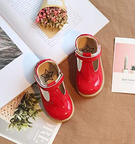 Kids' Girl's Mary Jane T-Strap Flat School Uniform Dress Shoes (Red, Numeric_7)4