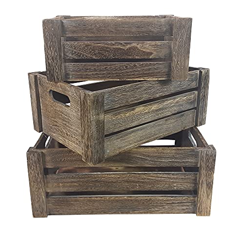 Admired By Nature Wooden Crates Storage Container, Rustic Light Brown