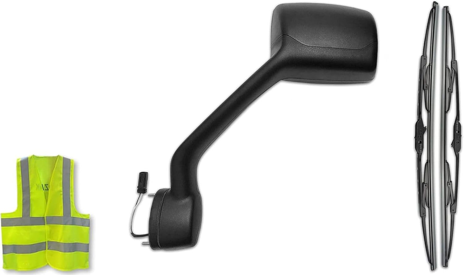 Kozak BLACK Hood Mirror Left (Driver) Side ONLY Compatible with Peterbilt 579 2010-2017 with Mounting Hardware and 2x 22" Windshield Wipers, Logo and KOZAK Vest