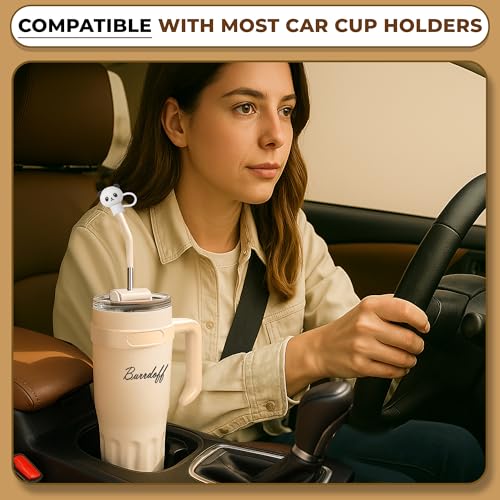Image of Insulated Tumbler with Straw Lid and Handle (1200 ML) Double Wall Sipper Water Bottle for Adults, Tumbler Bottle with Straw (Luxe Creme, 1200 ML, with Panda Straw Coverr)