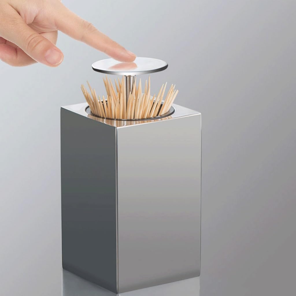 Dispensador de palillos de dientes, soporte de palillos de dientes de acero inoxidable, portátil, caja de almacenamiento automática de palillos de dientes para aperitivos