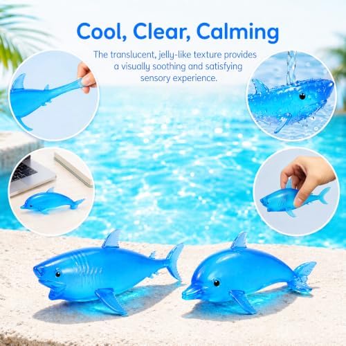 2 Pack Blue Shark & Dolphin Squishy Stress Balls, Collectible Figurines - 1
