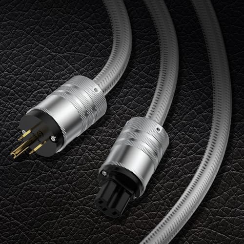 Image of Tertullus Audiophile Power Cable, HiFi Power Cord AC Main Supply Cable, with US C15 IEC Plug Connector (Silver, 2m /6.6ft)