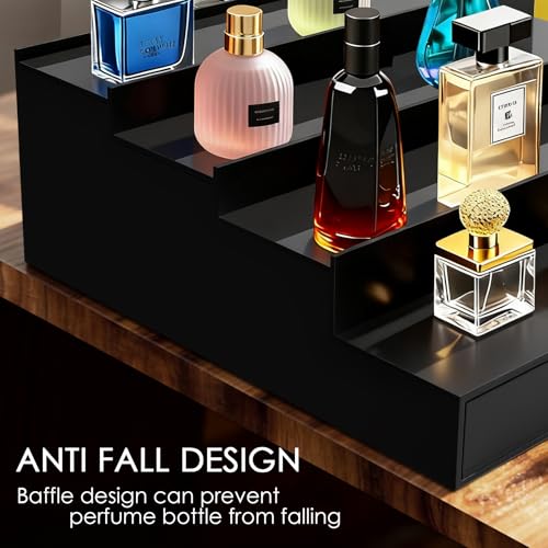 Cologne Organizer for Men, 4 Tier Black Acrylic Perfume Organizer Stand with Felt Lining Drawer and Hidden Compartment, Perfume Display Holder Fragrance Stand Shelf for Organizing,Gift for Men by ClarityCraze - Used condition - Image 6
