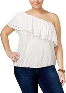 American Rag Trendy Plus Size Crochet-Trim One-Shoulder Top, - coolthings.us
