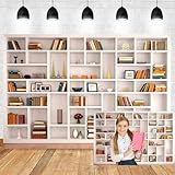 Leyiyi 3 x 2 m Bücherregal-Hintergrund, modernes Büro, Fotografie, Hintergrund, weiß, Bücherregal, Bücher, Bibliothek, Heimbüro, Hintergrund für Zoom, Meeting, Videokonferenzen, Dekoration