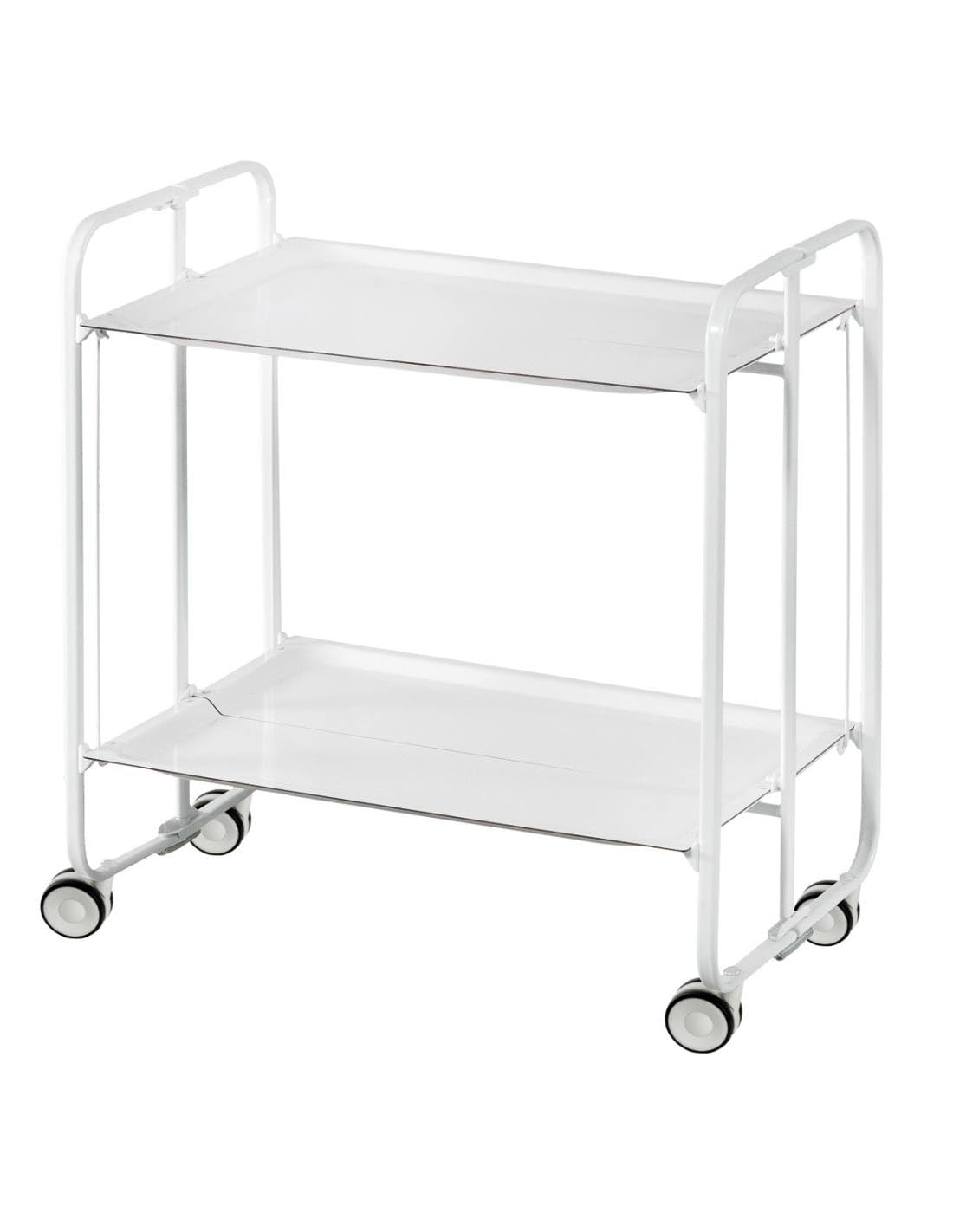 DON HIERRO - Table roulante Pliante Bauhaus châssis Blanc, 2 Plateaux-Blanc