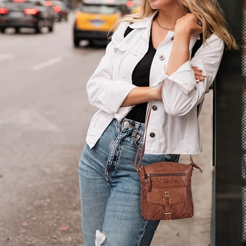 Image of Oak Leathers Leather Crossbody Bag For Women With Adjustable Sling Strap - Medium Size Crossover Shoulder Handbag Purse
